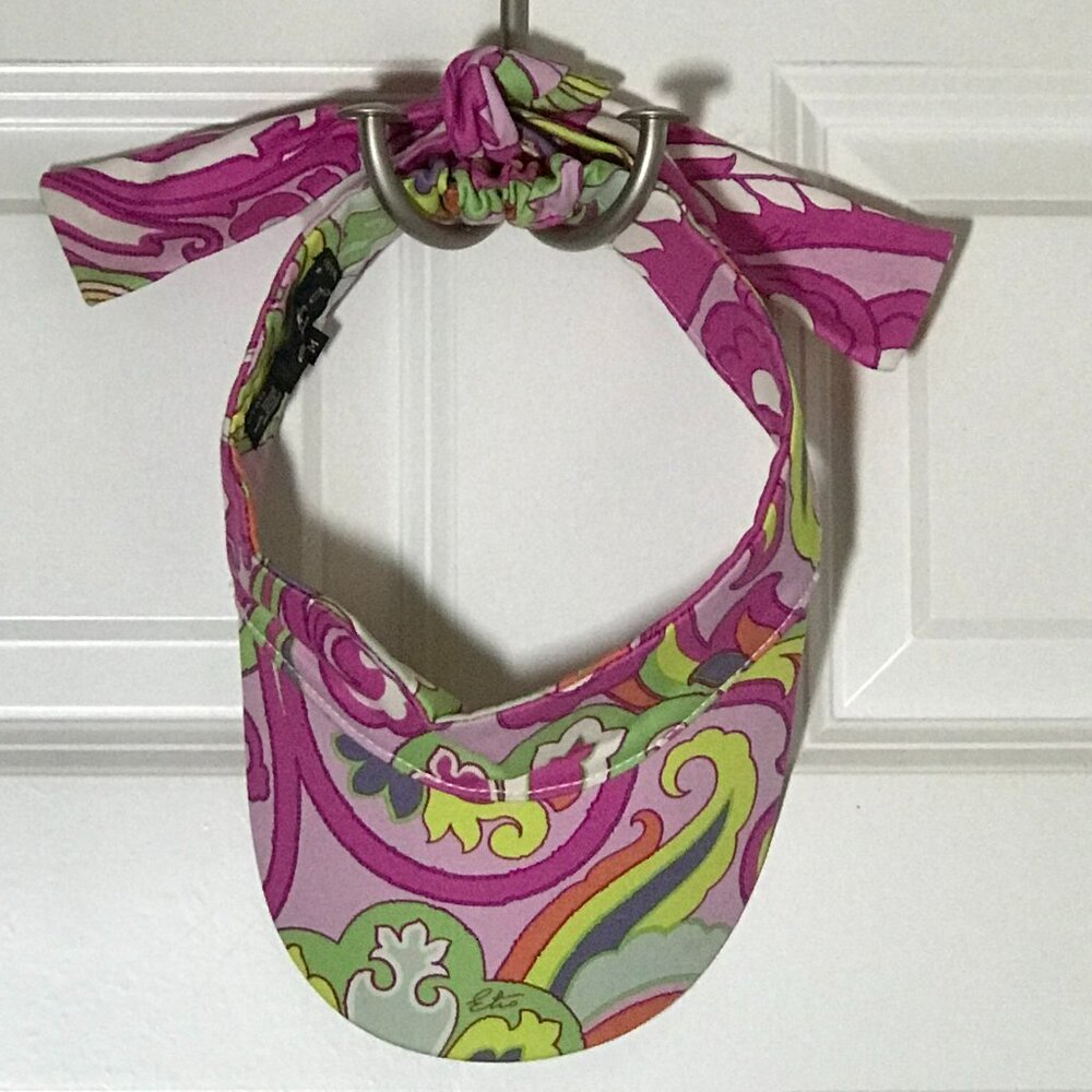 ETRO Milano Women's Visor -Pink Purple Green Orange Print -Tie Detail Sz M NWOT - Picture 1 of 16